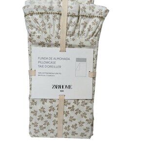Zara Home Kids Extra Long Pillowcase Brown Floral Ruffle Cotton 17.5x43.5" NWT